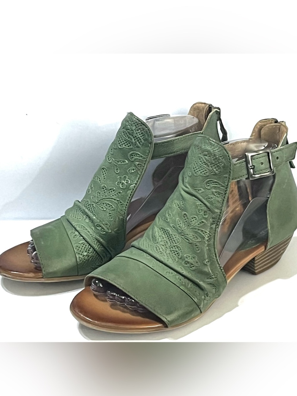 Miz Mooz Corra Leather Heeled Sandals Aloe Green EU 38 US 7.5-8 New No Box